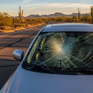 Technician performing a windshield replacement in Arizona