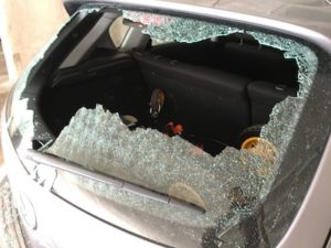 broken car back window