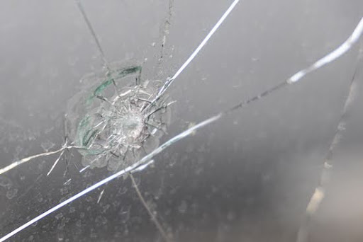 close-up of a cracked windshield